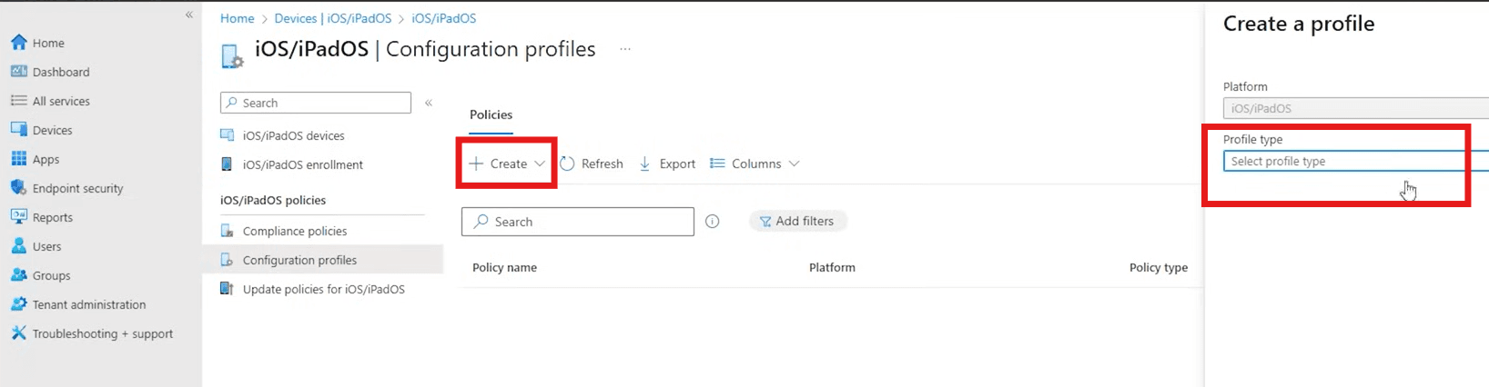 Create a new configuration profile