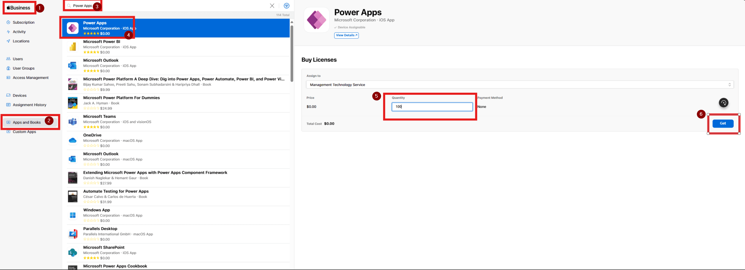 Add an app in Apple Business Manager and choose license quantity