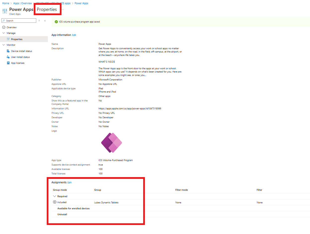 Edit VPP app properties and assignments in Intune